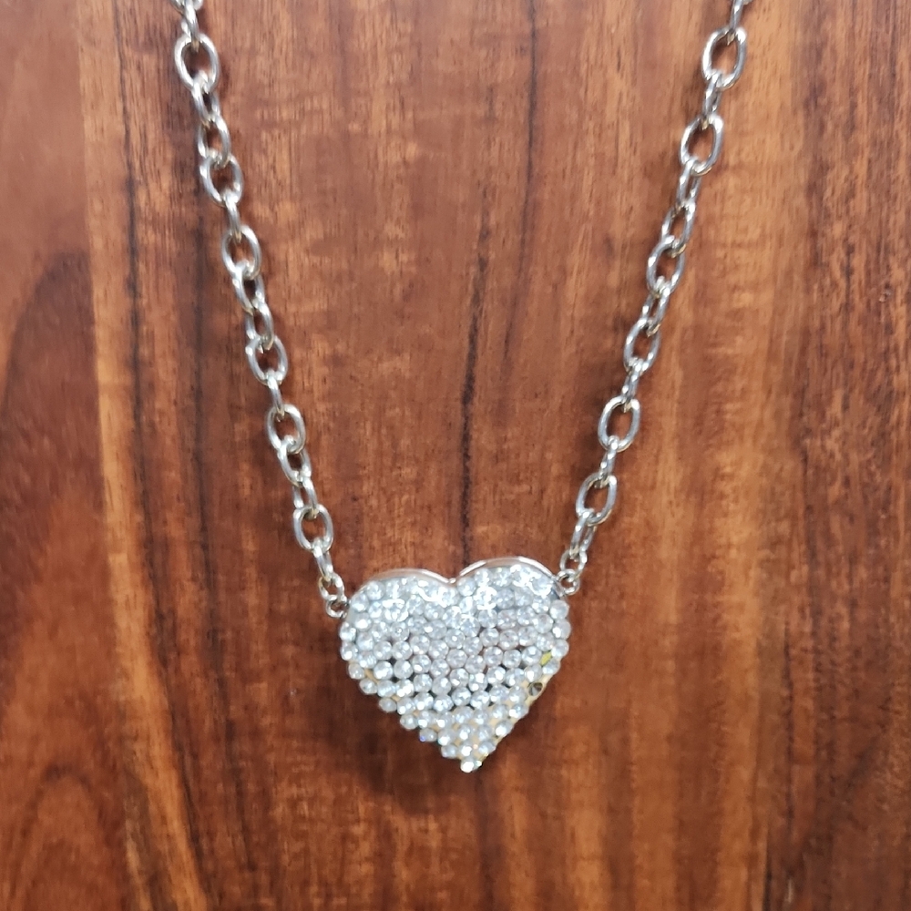 Sparkly Silver Heart Necklace And Earrings Set